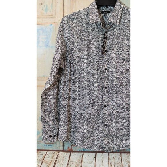 Alfani Mens Size Large Bright White Stretch Long Sleeve Collared Button-Up Shirt - Picture 5 of 10